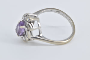 14K Oval Amethyst Diamond Halo Swirl Cluster Ring White Gold