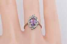 Load image into Gallery viewer, 14K Oval Amethyst Diamond Halo Swirl Cluster Ring White Gold