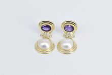 Load image into Gallery viewer, 14K Amethyst Pearl Diamond Dangle French Clip Earrings Yellow Gold