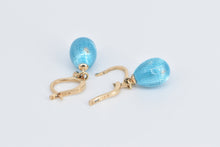 Load image into Gallery viewer, 14K Antique Blue Enamel Faberge Egg Dangle Earrings Yellow Gold