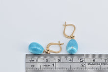 Load image into Gallery viewer, 14K Antique Blue Enamel Faberge Egg Dangle Earrings Yellow Gold