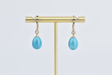 Load image into Gallery viewer, 14K Antique Blue Enamel Faberge Egg Dangle Earrings Yellow Gold