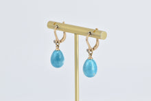 Load image into Gallery viewer, 14K Antique Blue Enamel Faberge Egg Dangle Earrings Yellow Gold