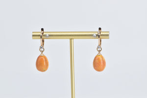 14K Antique Orange Enamel Faberge Egg Dangle Earrings Yellow Gold