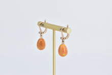 Load image into Gallery viewer, 14K Antique Orange Enamel Faberge Egg Dangle Earrings Yellow Gold