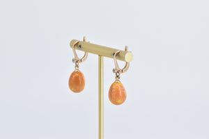 14K Antique Orange Enamel Faberge Egg Dangle Earrings Yellow Gold