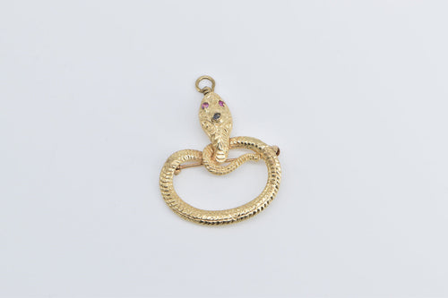 14K Victorian Snake Serpent Amethyst Ouroboros Pendant Yellow Gold