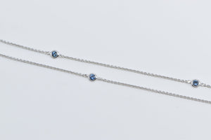 14K Round Sapphire Diamond By the Yard Chain Necklace 20.5" White Gold