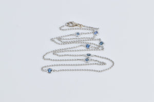 14K Round Sapphire Diamond By the Yard Chain Necklace 20.5" White Gold