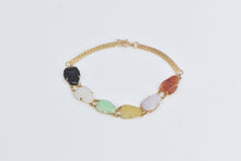 Load image into Gallery viewer, 14K Jadeite Carved Buddha Multi Color Stone Chain Bracelet 7&quot; Yellow Gold