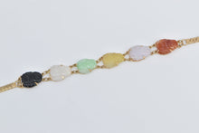 Load image into Gallery viewer, 14K Jadeite Carved Buddha Multi Color Stone Chain Bracelet 7&quot; Yellow Gold