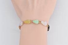 Load image into Gallery viewer, 14K Jadeite Carved Buddha Multi Color Stone Chain Bracelet 7&quot; Yellow Gold