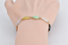 Load image into Gallery viewer, 14K Jadeite Carved Buddha Multi Color Stone Chain Bracelet 7&quot; Yellow Gold