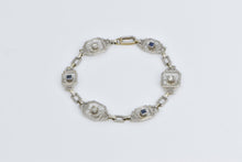 Load image into Gallery viewer, 14K Art Deco Diamond Camphor Glass Syn Sapphire Bracelet 7&quot; White Gold