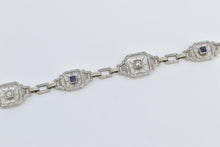 Load image into Gallery viewer, 14K Art Deco Diamond Camphor Glass Syn Sapphire Bracelet 7&quot; White Gold