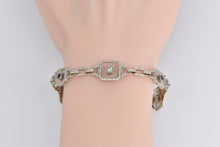 Load image into Gallery viewer, 14K Art Deco Diamond Camphor Glass Syn Sapphire Bracelet 7&quot; White Gold