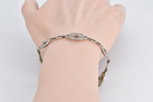 Load image into Gallery viewer, 14K Art Deco Diamond Camphor Glass Syn Sapphire Bracelet 7&quot; White Gold