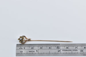 10K Victorian Seed Pearl Diamond Flower Daisy Stick Pin Yellow Gold