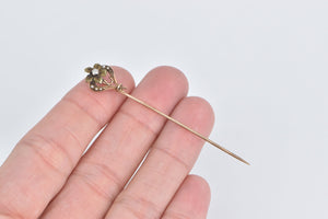 10K Victorian Seed Pearl Diamond Flower Daisy Stick Pin Yellow Gold