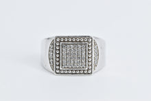 Load image into Gallery viewer, Sterling Silver Squared Men&#39;s Dot Trim Fashion CZ Statement Ring