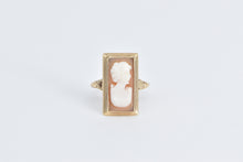 Load image into Gallery viewer, 14K Square Carved Shell Cameo Vintage Statement Ring Yellow Gold