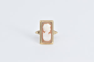 14K Square Carved Shell Cameo Vintage Statement Ring Yellow Gold