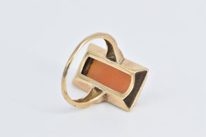 14K Square Carved Shell Cameo Vintage Statement Ring Yellow Gold