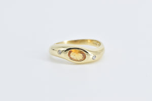 14K Oval Citrine Diamond Accent Wavy Fashion Ring Yellow Gold