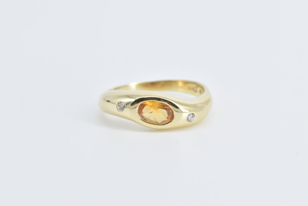 14K Oval Citrine Diamond Accent Wavy Fashion Ring Yellow Gold