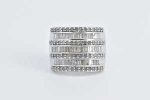 Sterling Silver 2.00 Ctw Layered Diamond Row Statement Band Ring