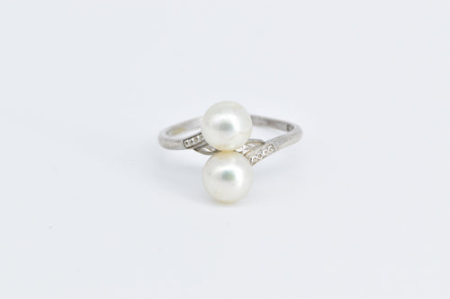 Sterling Mikimoto Two Pearl Vintage Bypass Fashion Ring