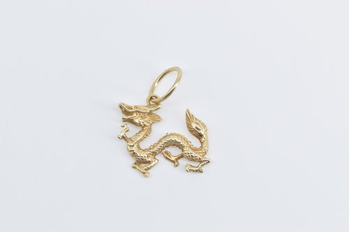 14K Ornate Chinese Dragon 3D Traditional Charm/Pendant Yellow Gold