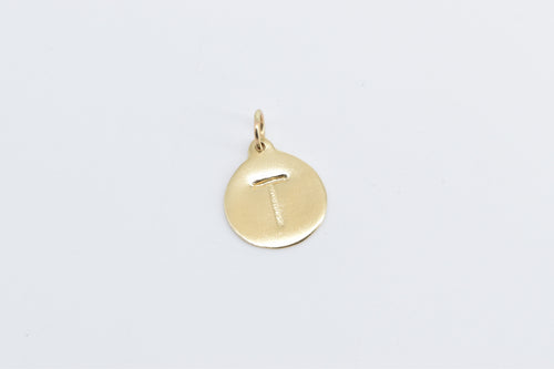 14K T Letter Monogram Initial Round Typewriter Charm/Pendant Yellow Gold