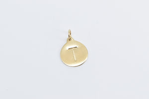 14K T Letter Monogram Initial Round Typewriter Charm/Pendant Yellow Gold