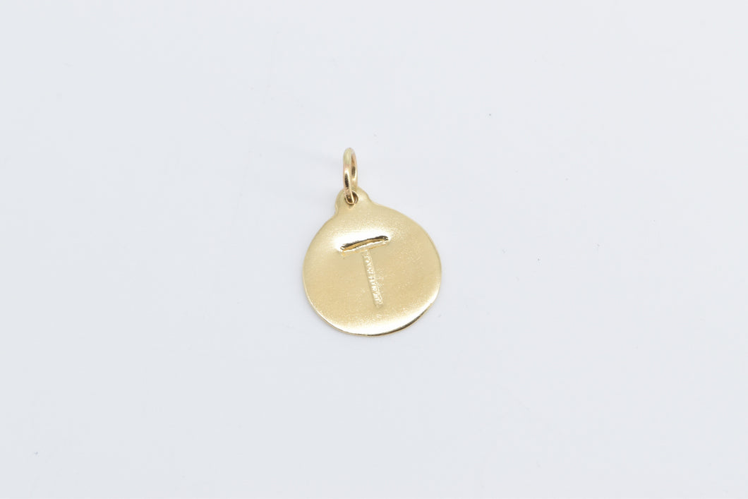 14K T Letter Monogram Initial Round Typewriter Charm/Pendant Yellow Gold