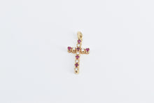 Load image into Gallery viewer, 14K Diamond Ruby Cross Christian Faith Symbol Pendant Yellow Gold