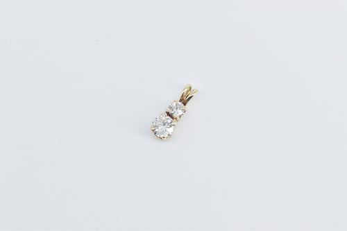 14K 0.55 Ctw Diamond Two Stone Vintage Classic Pendant Yellow Gold