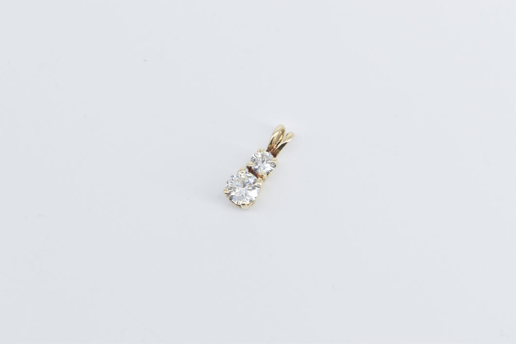 14K 0.55 Ctw Diamond Two Stone Vintage Classic Pendant Yellow Gold