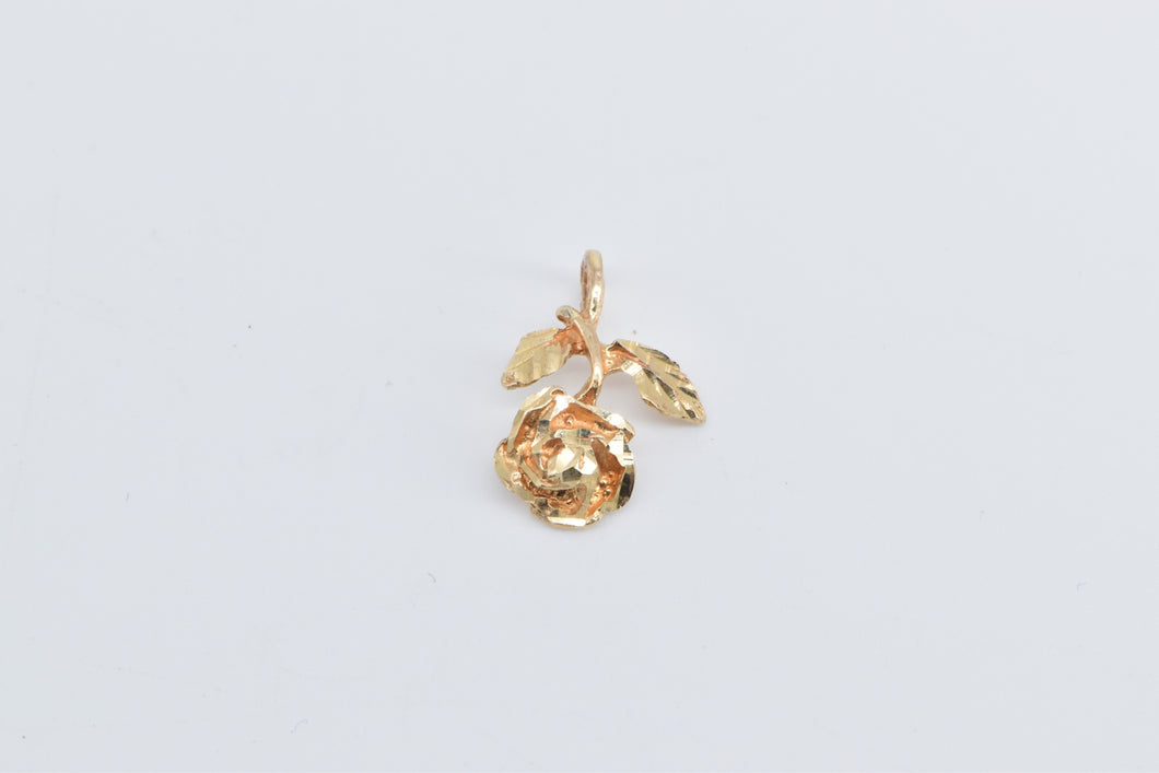 14K Rose Diamond Cut Flower Romantic Charm/Pendant Yellow Gold