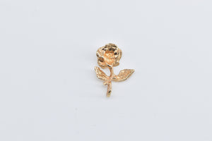 14K Rose Diamond Cut Flower Romantic Charm/Pendant Yellow Gold