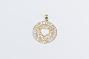 10K Heart Live Laugh Love Filigree Round Charm/Pendant Yellow Gold