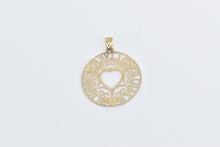 Load image into Gallery viewer, 10K Heart Live Laugh Love Filigree Round Charm/Pendant Yellow Gold