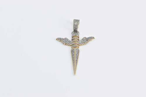 10K Diamond Winged Dagger Throwing Knife Charm/Pendant Yellow Gold