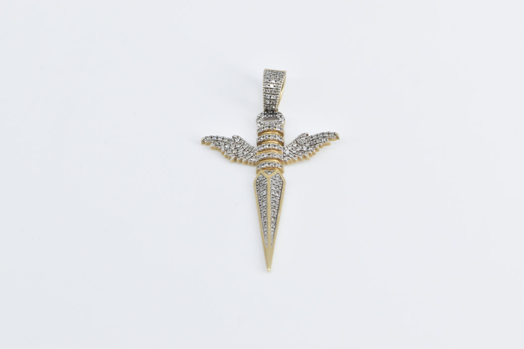 10K Diamond Winged Dagger Throwing Knife Charm/Pendant Yellow Gold