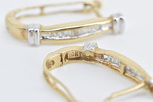 Load image into Gallery viewer, 14K Vintage Baguette Diamond Oval Fashion Hoop Earrings Yellow Gold