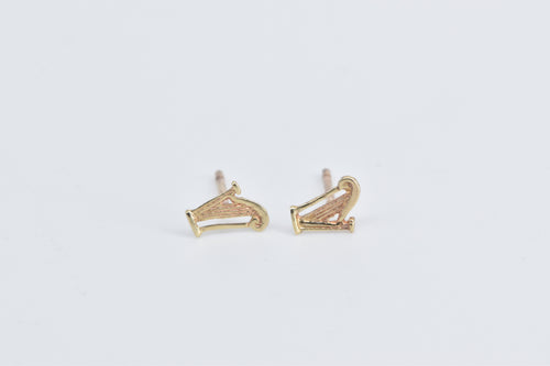 14K Harp Musical Instrument Vintage Fashion Stud Earrings Yellow Gold