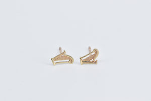 14K Harp Musical Instrument Vintage Fashion Stud Earrings Yellow Gold