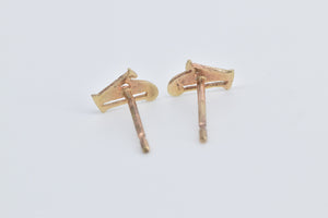 14K Harp Musical Instrument Vintage Fashion Stud Earrings Yellow Gold