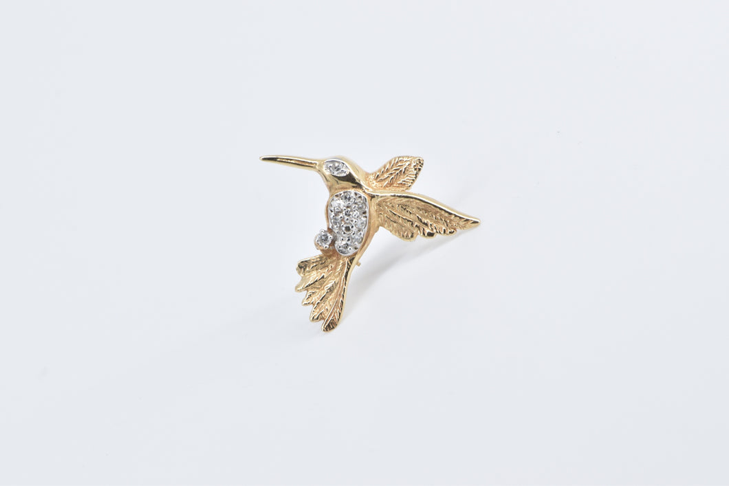 14K Pave Diamond Encrusted Hummingbird Pin/Brooch Yellow Gold