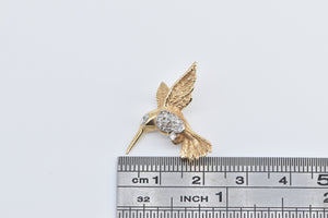 14K Pave Diamond Encrusted Hummingbird Pin/Brooch Yellow Gold